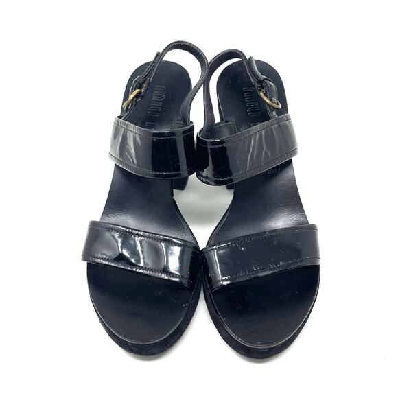 MUI MUI Black Platform Sandals - Patent Leather and Suede - Size 39 - Picture 5 of 10